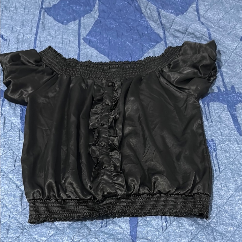 Rainbow Black Ruffled Off-Shoulder Blouse